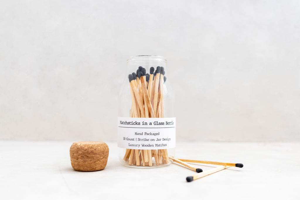 Jar of matches with a label on a white background