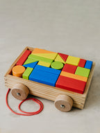 Trend{ING} Baby's building blocks on wheels colurful geometric game in a pull trolley