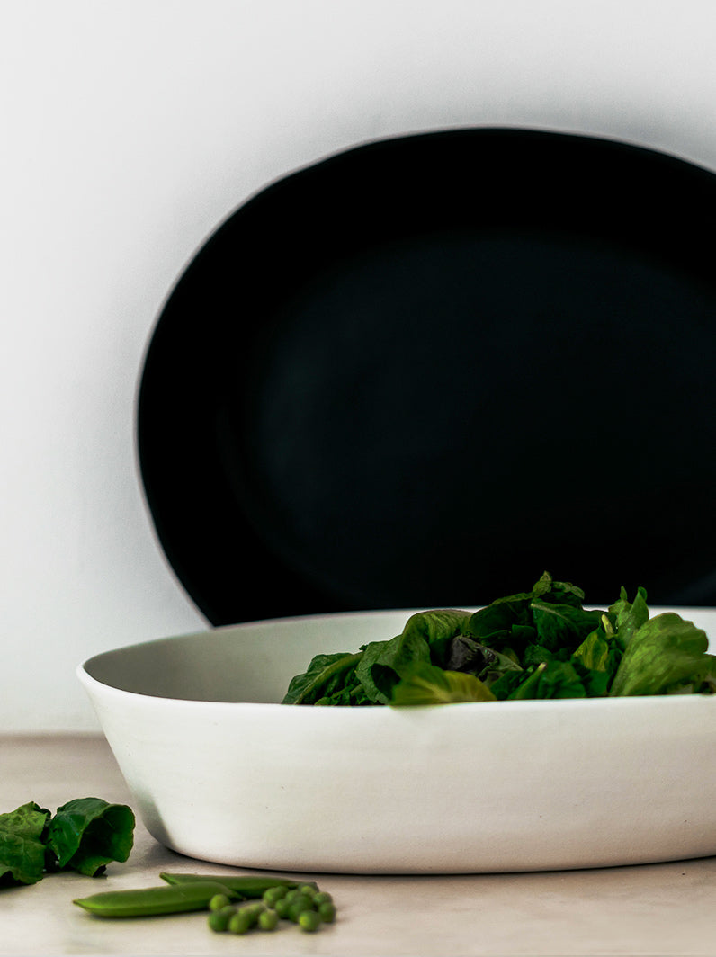Oval stone serving bowl